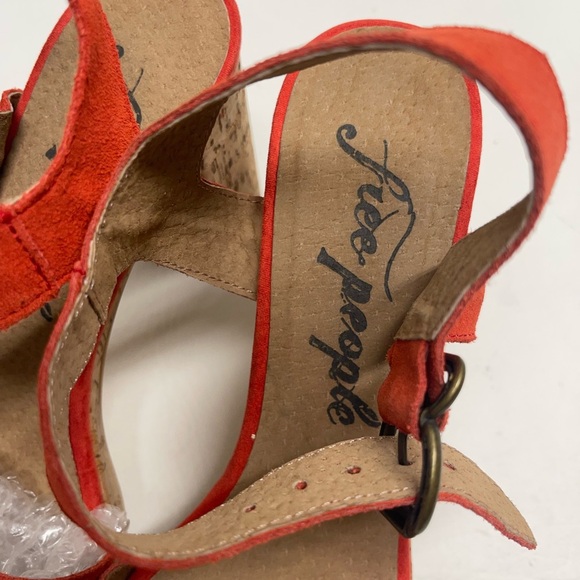 Free People Brooke Red Orange Suede Open Toe Platform Block Cork Heel Sandals 10 - Picture 4 of 10